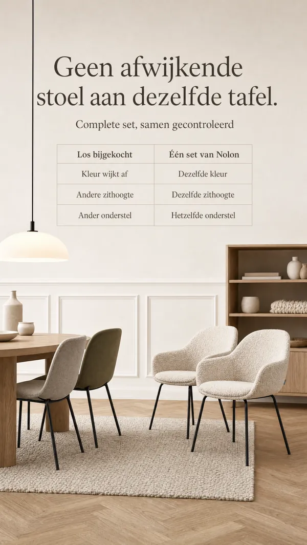 Advertentie: Geen afwijkende stoel aan dezelfde tafel.